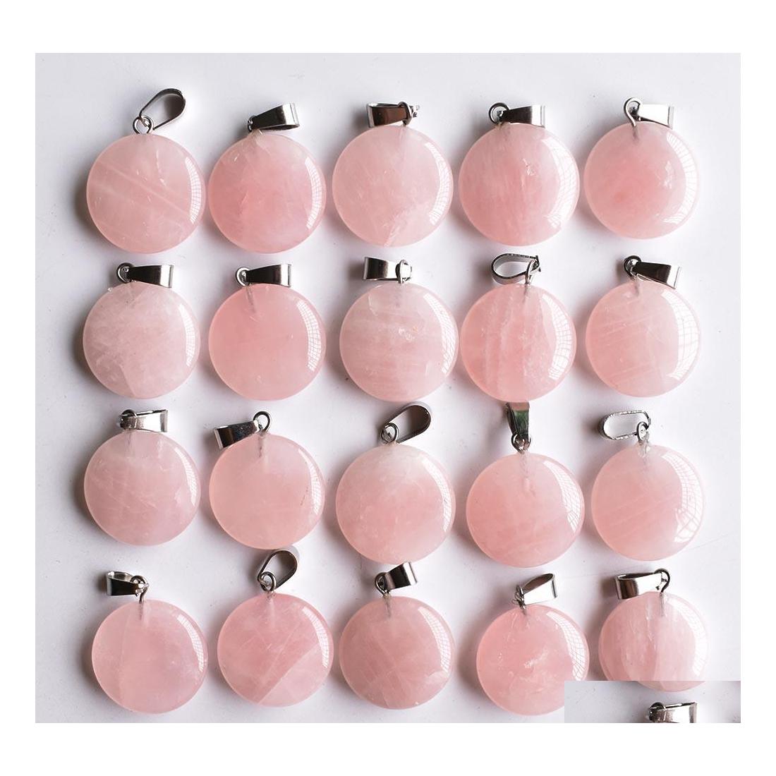 

Charms Natural Stone Round Shape Rose Quartz Pendants Chakras Gem Fit Earrings Necklace Making Assorted Drop Delivery Jewelry Findin Dhcxx
