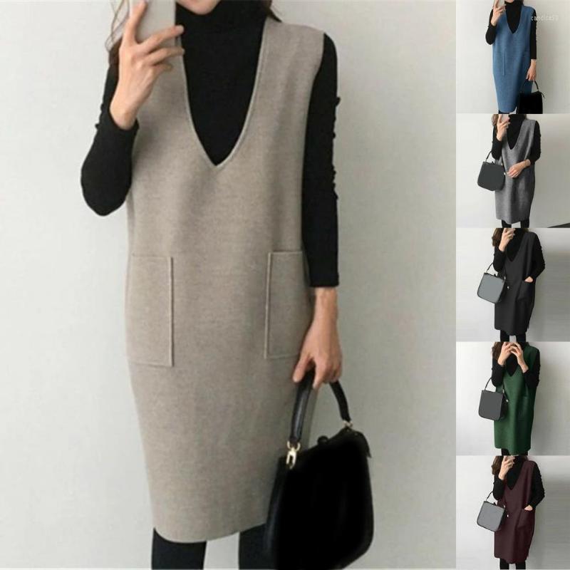 

Casual Dresses Vest Dress Japan Style Slim Elegant Base Warm For Office, Brown