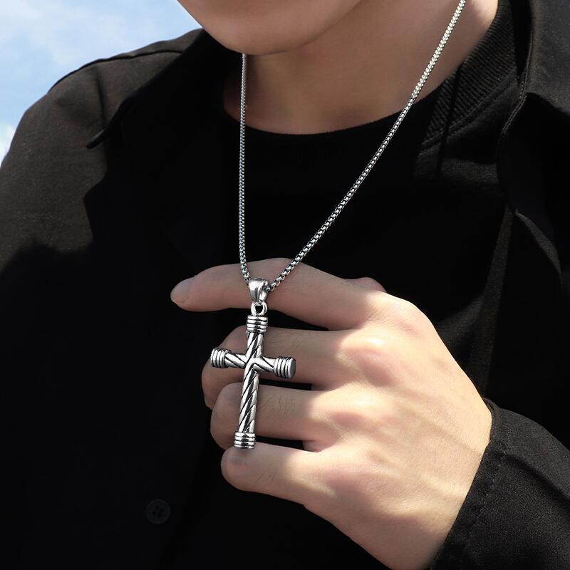 

Pendant Necklaces European And American Hip-hop Bungee Personality Cross Necklace Trendy Men Accessories Sweater Chain
