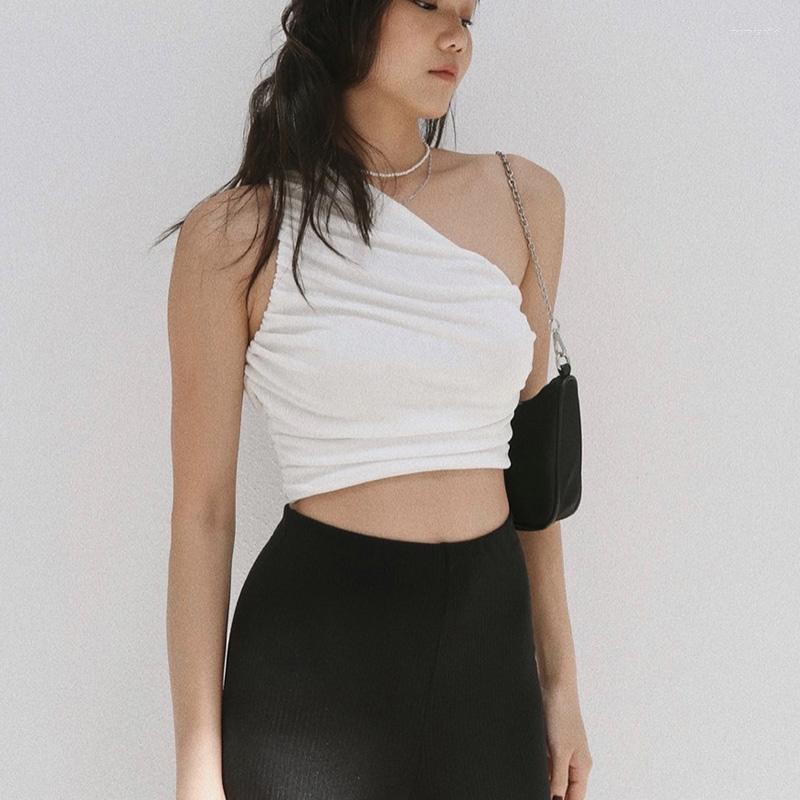 

Women' Tanks 2023 Summer Sexy One Shoulder Crop Tank Top Women Y2K Ruched Short Cami Vest Streetwear Casual Slim Fitting Tops, Nz815-black