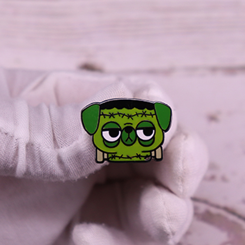

cartoon pug brooch green dog badge Cute Anime Movies Games Hard Enamel Pins Collect Metal Cartoon Brooch Backpack Hat Bag Collar Lapel Badges, As picture