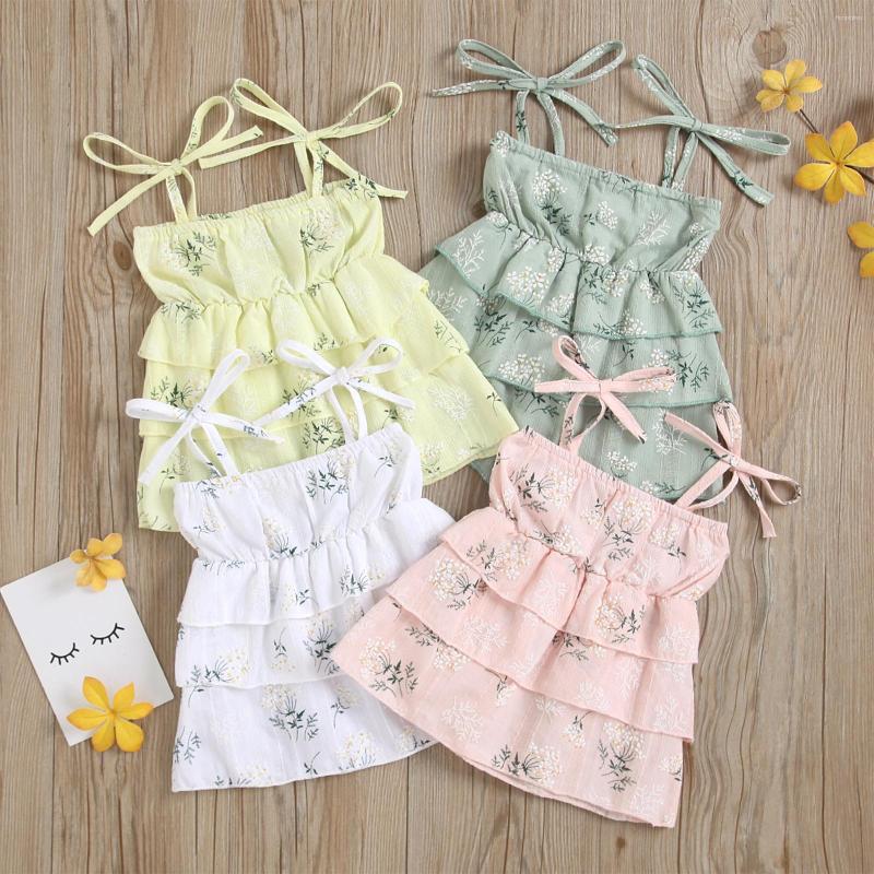 

Girl Dresses Born Baby Lovely Summer Dress Floral Lacing Spaghetti Strap Sleeveless Layered Braces Skirt For Infant Girls Toddler Clothes, White