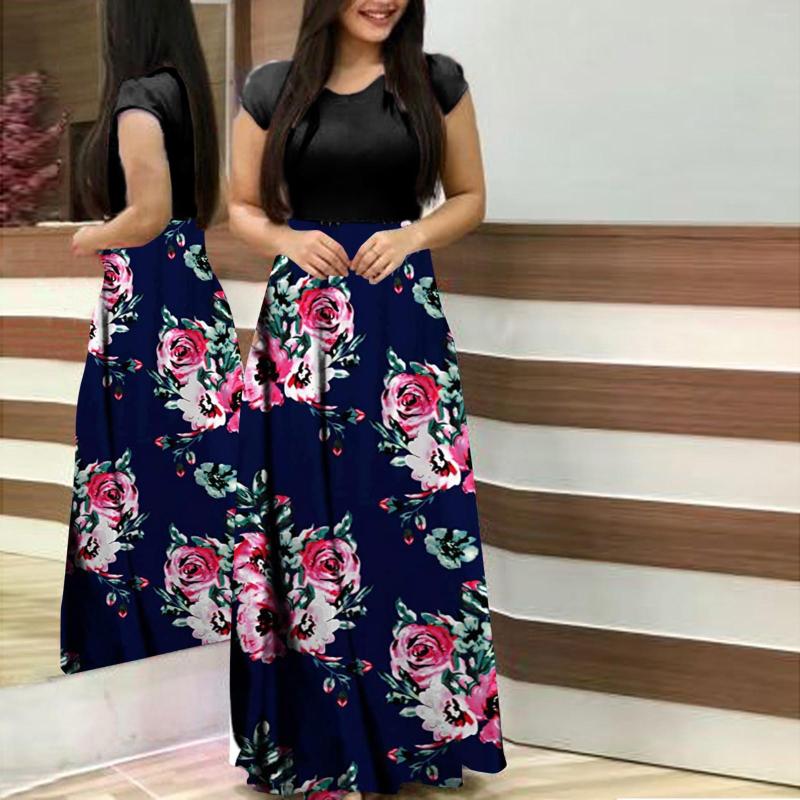 

Party Dresses 2023 Vintage Summer Dress For Women Elegant Casual Swing Maxi Female Short Sleeve Floral Print Sundress Femme Robe Vestido, Black