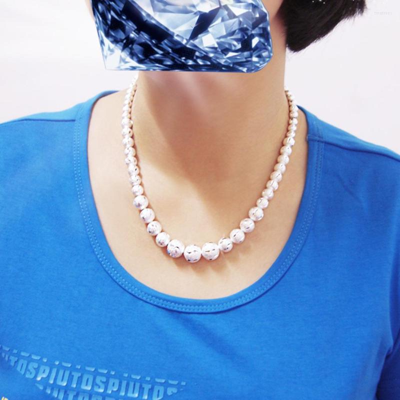 

Chains 925 Sterling Silver Round Necklace For Women Shiny Frosted Bead Chain Lady Choker Simple Fashion Girl Gift Fine Jewelry