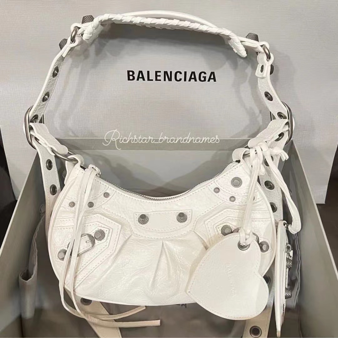 

Vintage LE CAGOLE half moon bag motorcycle crossbody pochette bag Luxury Women mens Designer satchel with coin purse rivethot girl tote handbags shoulder clutch bag, Black