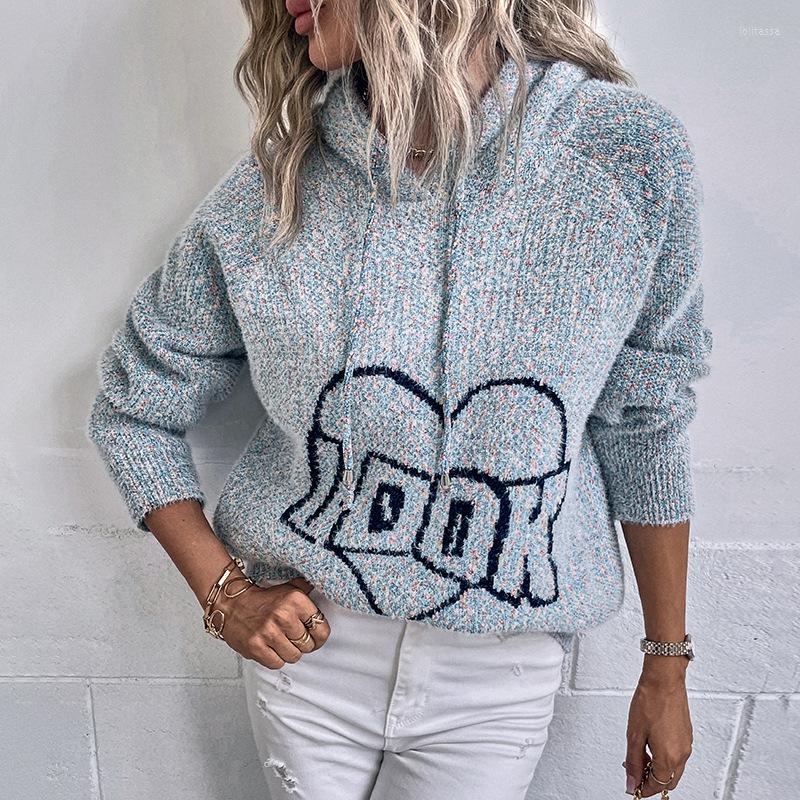 

Women' Sweaters Hooded Drawstring Print Letter Knitted Sweater 2023 Autumn And Winter Alphabet Pullover Women' Casual Tops, Beige