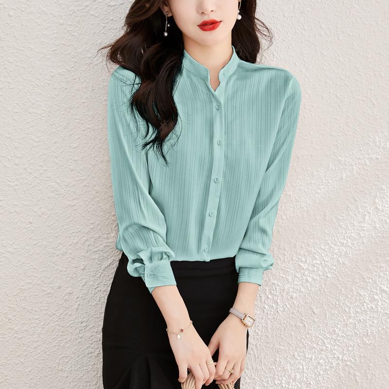 

Women's Blouses Fashion Women Blouse Elegant Blue Chiffon Spring Summer 2023 Long Sleeve Shirt Top Office Lady Formal Shirts