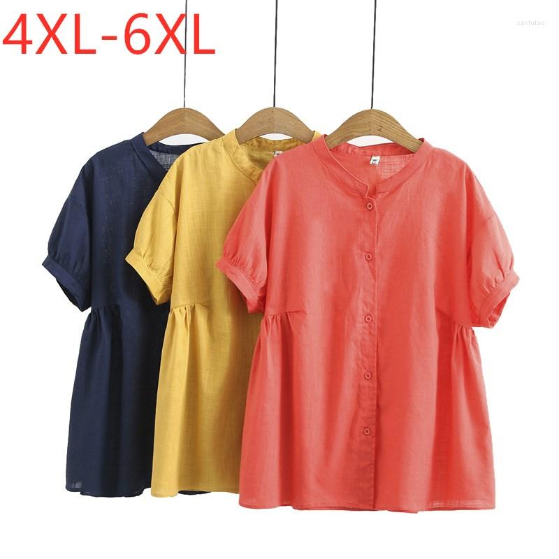 

Women's Blouses 2023 Ladies Summer Plus Size Tops For Women Large Blouse Short Sleeve Loose Casual Cotton Linen Red Shirt 3XL  5XL 6XL, Yellow