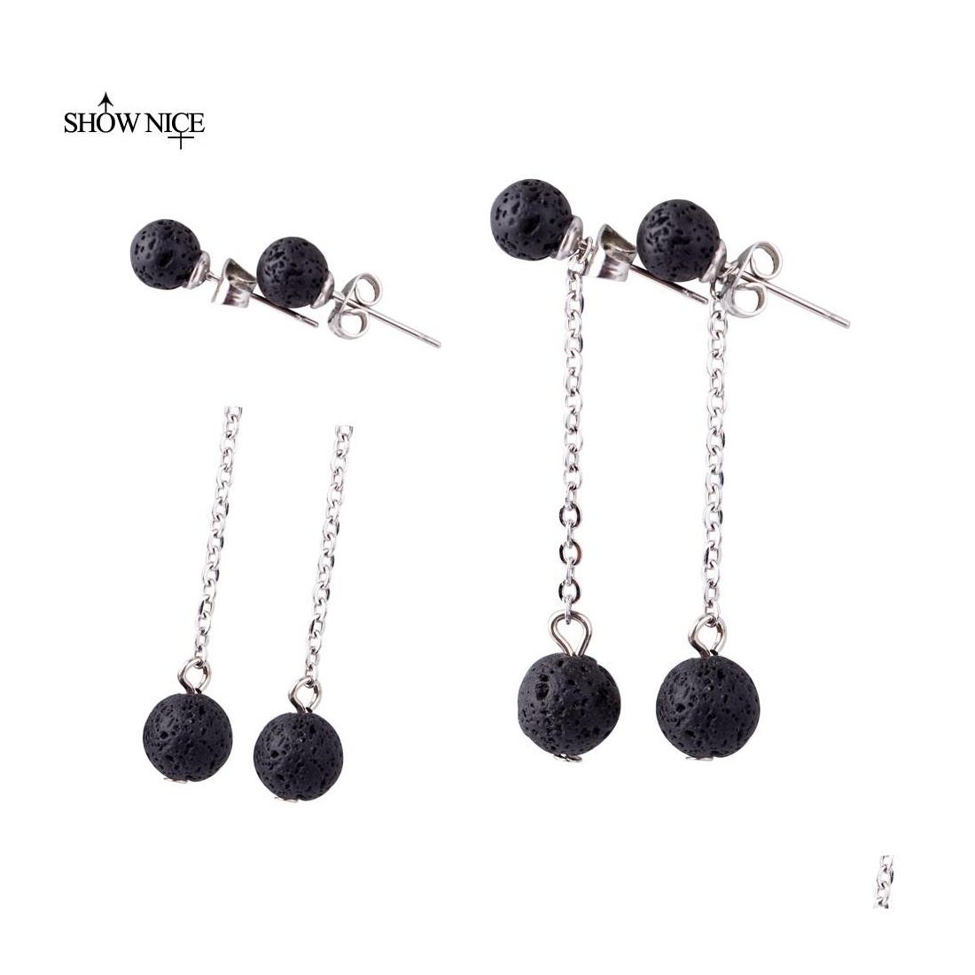 

Dangle Chandelier 6Mm 8Mm Lava Stone Long Earrings Necklace Diy Aromatherapy Essential Oil Diffuser Earings Jewelry Women Drop Deli Dhz7C