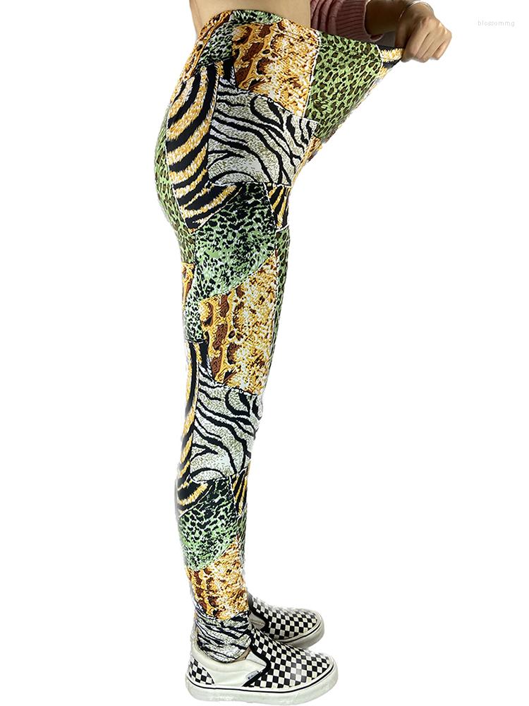 

Women' Leggings YRRETY High Waist Green Spliced Leopard Printing For Women Slim Stretch Trousers Push Up Fitness Pants Female Clothing, Green yellow leopard