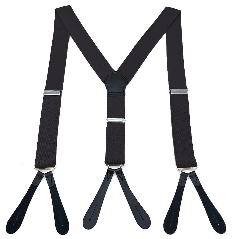 

Suspenders Vintage Men PU Leather Male Pants Straps With Botton Black White Suspender Braces 35cmx125cm Big Size 230217