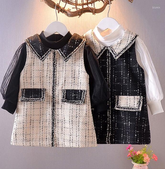 

Clothing Sets 2023 Spring Autumn Baby Girl Kids Sweaters Dress Set Elegant Birthday Princess Clothes Suits Children Outfits, Beige