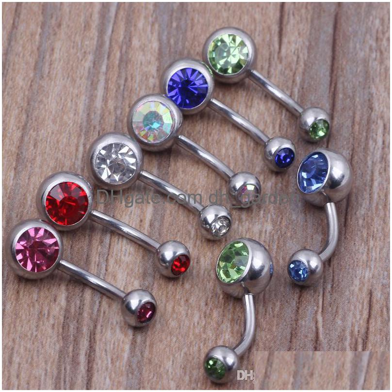 

Navel Bell Button Rings 316L Surgical Steel Crystal Rhinestone Belly Bar Ring Piercing 50Pcs/Lot 10 Colors Drop Delivery Je Dhgarden Dhnqy