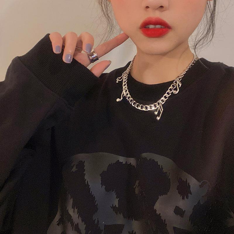 

Chains Musical Note Necklace Light Luxury Niche 2023 Trend Hip-Hop Design Sense Clavicle Chain Girl