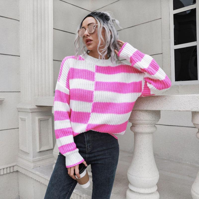 

Women' Sweaters Fall Patchwork Knitted Sweater Mujer 2023 Women Fashion Striped O-Neck Long Sleeve Korean Style Knitwear Pullover Tops, Black