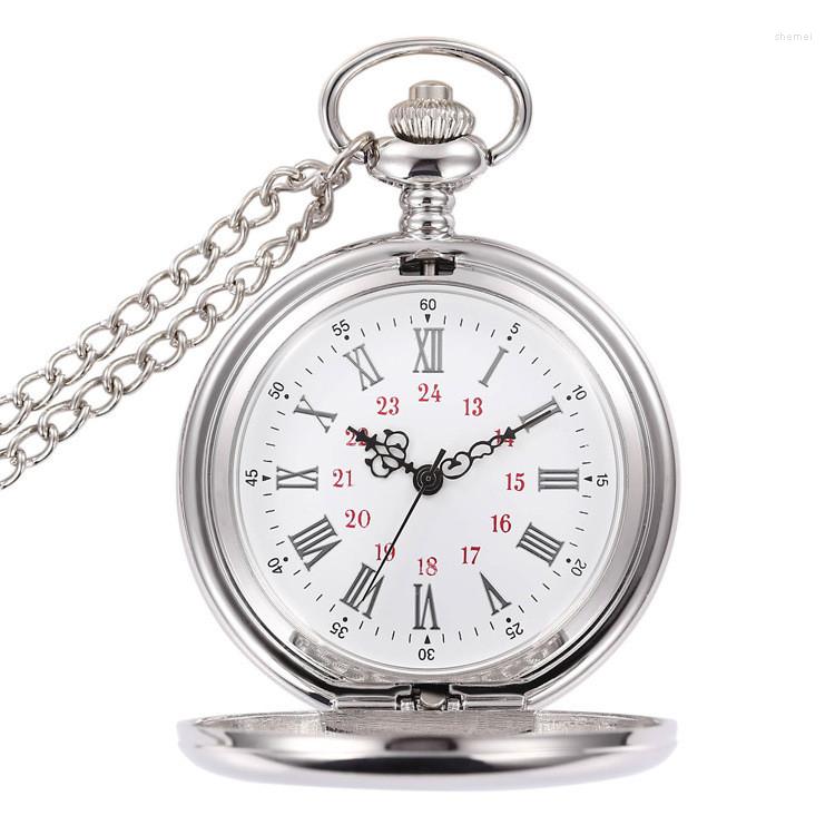 

Pocket Watches 2023 Silver Bronze Polishing Watch Quartz Movement Clock Necklace & Fob Pendant Sweater Chain Women, White