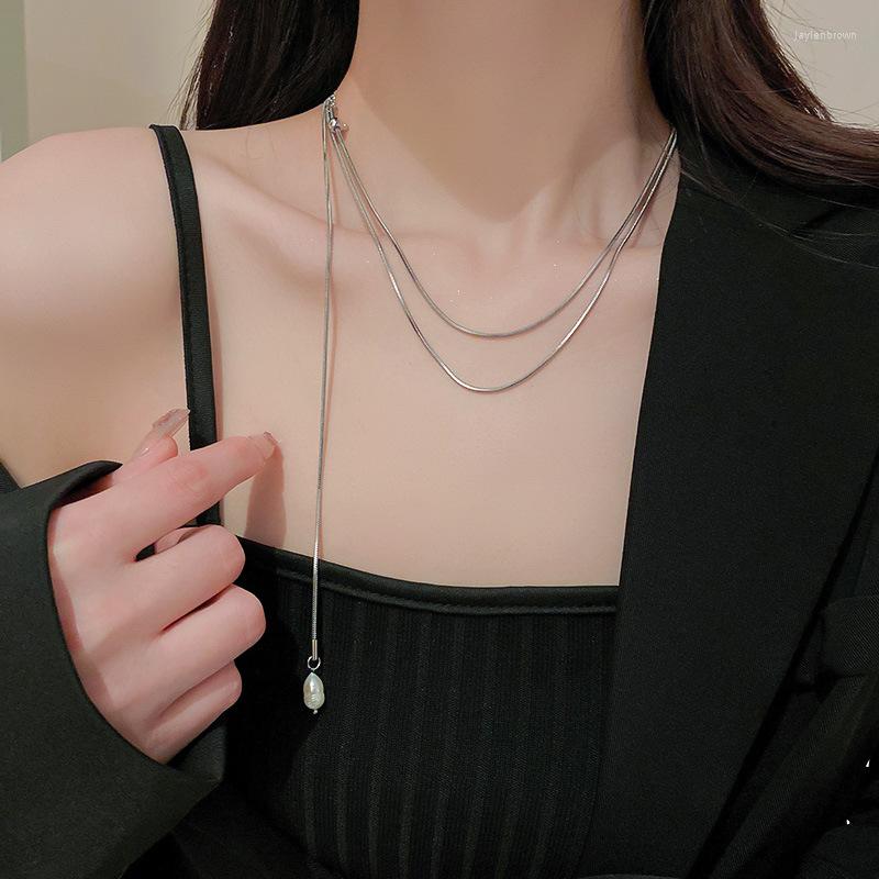 

Pendant Necklaces Korean Long Pearl Tassel Multi-layer Necklace Design Clavicle Chain Sweater Women
