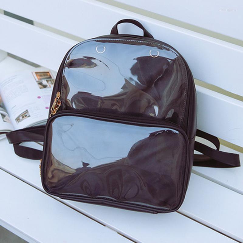 

School Bags Summer Fashion Women Backpack Transparent Student High Quality Clear Versatile Backpacks Leather Lady Travel Bag, Beige