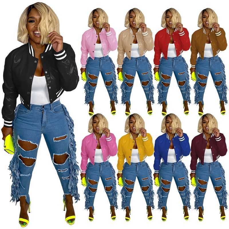 

2023 Women Baseball Jackets Fall And Winter Elastic PU Leather Casual Coat Long Sleeve Female Tops, Black