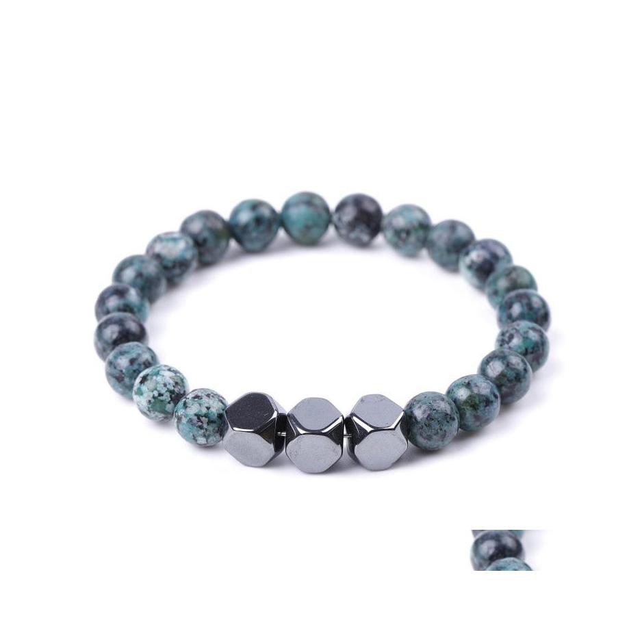 

Charm Bracelets Lover 8Mm Buddha Imitated African Turquoise Stone Bracelet Handmade Hematite Beads Summer Men Women Jewelry Gift Dro Dhlka
