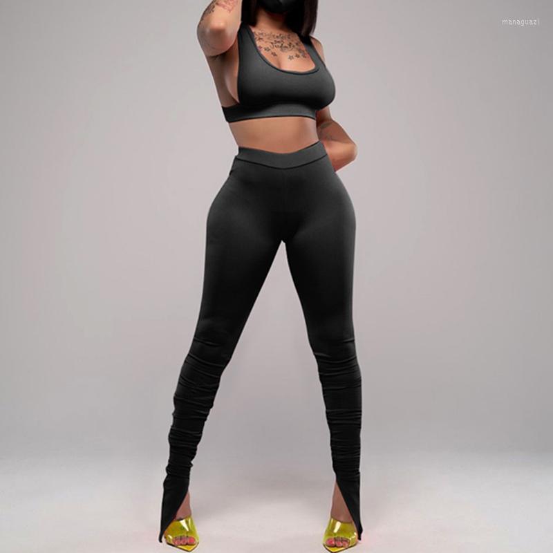 

Active Sets 2023 Fashion Women Tracksuit 2Pcs Set Fitness Yoga Workout Sport Outfit Casual Suit Sexy Vest Crop Top Leggings Split Pants, Black