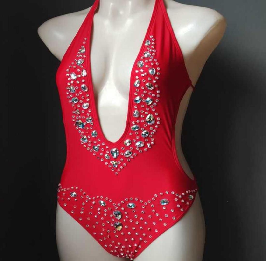 

2021 venus vacation new style red swimwear sexy v collar bikini diamond rhinestone swimming suit backless beachwear3294161