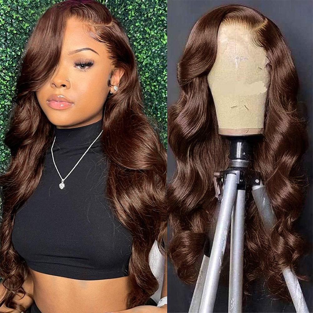 

Synthetic Wigs Chocolate Brown 13x4 Lace Frontal Human Hair For Women Body Wave HD Transparent Front Wig On Sale 180 250 230217, Natural color