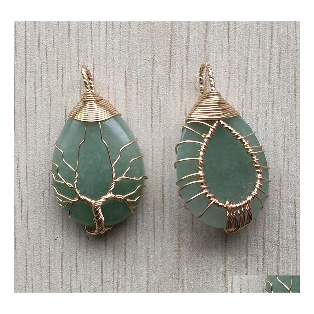 

Charms Gold Color Green Aventurine Wire Wrap Handmade Tree Of Life Natural Stone Pendants Diy Necklace Jewelry Making Drop Delivery Dhs4G