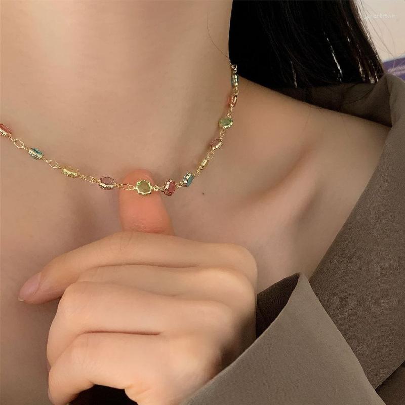 

Pendant Necklaces Luxury Colored Glass Necklace Women's French Colorful Collar Chain 2023 Neck Jewelry