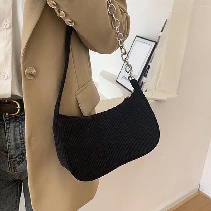 

Evening Bags Women Corduroy Tote Bag 2023 Trend Designer Shoulder Female Handbag Casual Chain Leisure Handbags Women's, Short-black
