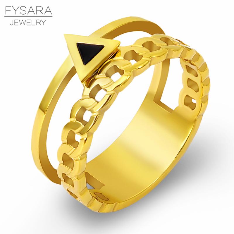 

Wedding Rings FYSARA Geometry Triangle Bridal Sets Ring Stainless Steel Gold Color Chain Link For Women Men Couple Personality Jewelry