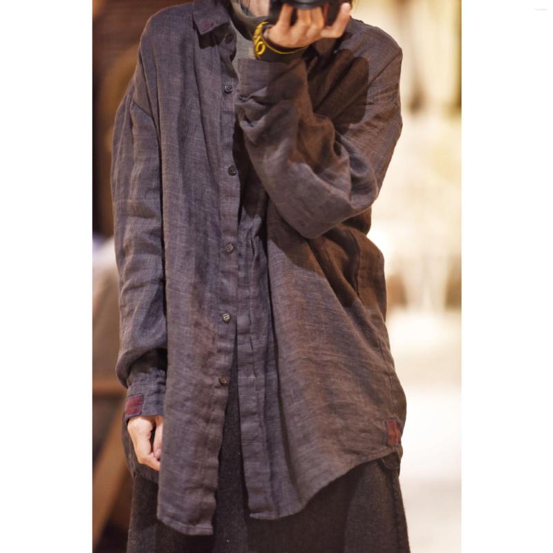 

Women's Blouses Women Shirt Cotton Linen 2023 Spring Autumn Solid Color Loose Cardigan Casual Retro Basic Lady Blouse Female YoYiKamomo, Gray blue