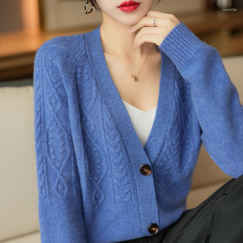 

Women's Knits 2023 MENCA Autumn/Winter Women Sweaters Loose Style Pure Wool Female Cashmere Cardigans JN251, Red
