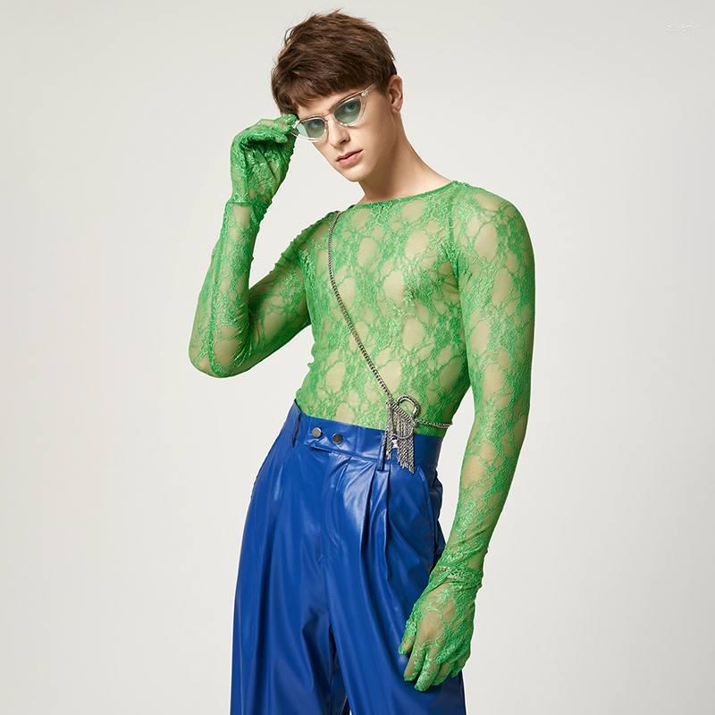 

Men' T Shirts INCERUN Fashion Men Shirt Lace Mesh Transparent O-neck Long Sleeve Gloves Clothing 2023 Streetwear Fitness Camisetas -5XL, Black