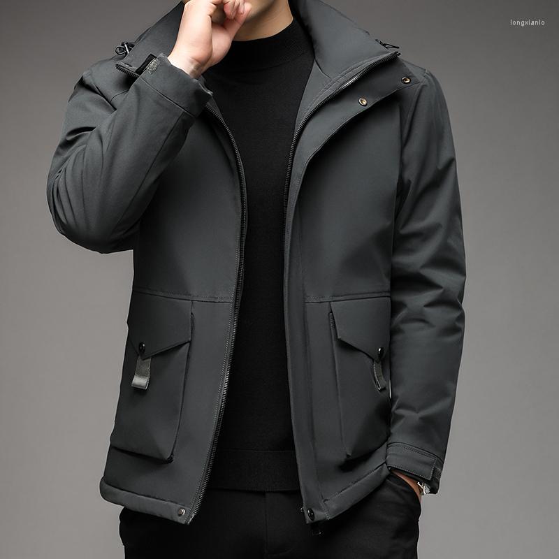 

Men's Jackets Business Men's Jacket Casual Coats Turn Down Collar Zipper Simple Elderly Dad Office Outerwear Hood Removable Cotton Plush, 033 black