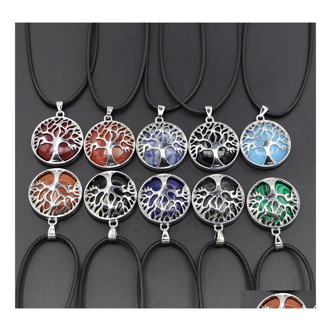 

Pendant Necklaces Natural Stone Tree Of Life Necklace Pink Crystal Opal Amthyst Charms For Women Jewelry Drop Delivery Pendants Dhgji