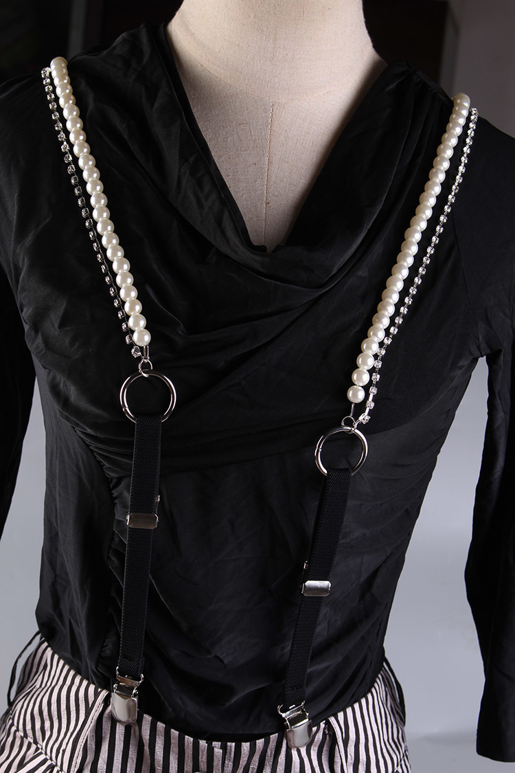 

Suspenders Explosion style suspender belt inlaid pearl decoration 3 clip strap ladies sling fine 230217