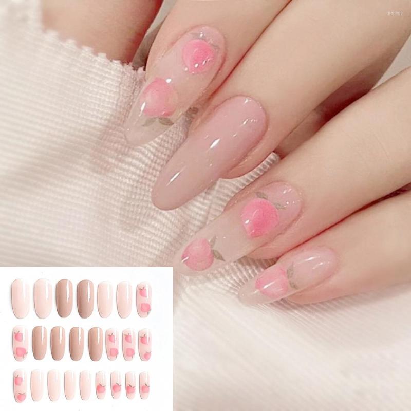 

False Nails 24pcs/Box With Press Glue Full Cover Artificial Manicure Tool Nail Tips Wearable Fake Peach Almond, White