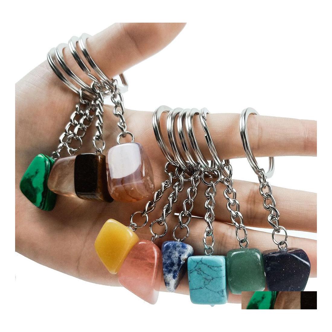 

Key Rings Fashion Irregar Stone Pendant Keychain Healing Pink Crystal Chains Accessories Drop Delivery Jewelry Dht3Y