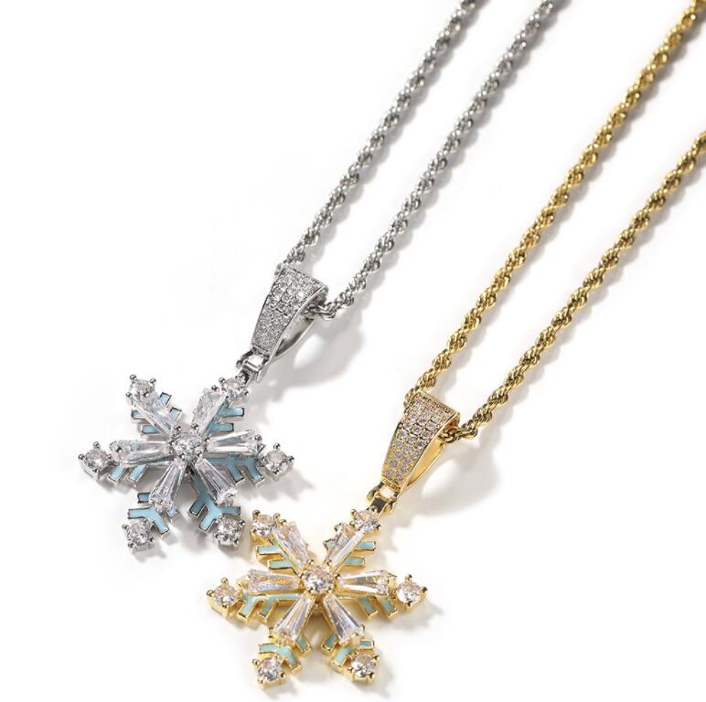 

Hip Hop Necklaces AAA CZ Stone Paved Bling Iced Out Rotatable Luminous Snowflake Pendants Necklace for Men Rapper Jewelry Drop Shipping