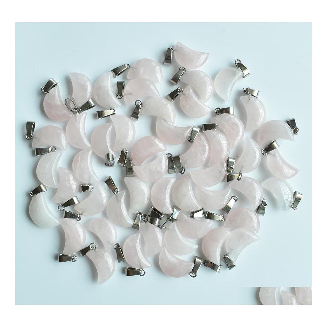 

Charms Natural Stone Moon Tigers Eye Black Opal Pendant Rose Quartz Pendants Chakras Gem Fit Earrings Necklace Making Assorted Drop Dhcoz