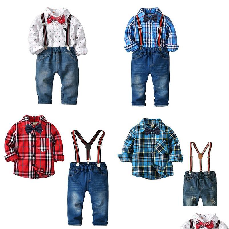 

Clothing Sets Boys Gentlemen Suit 4Pcs Long Sleeve Shirt Cotton Bow Tie Jeans Denim Suspenders Kids Fourpiece 27T Drop Delivery Baby Dhbqf, Choose bellow color