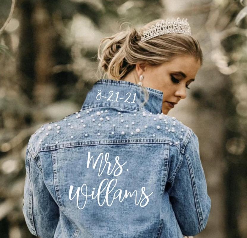 

Women' Jackets Custom Bridal Wedding Party Pearl Jean Gift Favors Personalized Bride Bridesmaid Denim JacketWomen, Blue