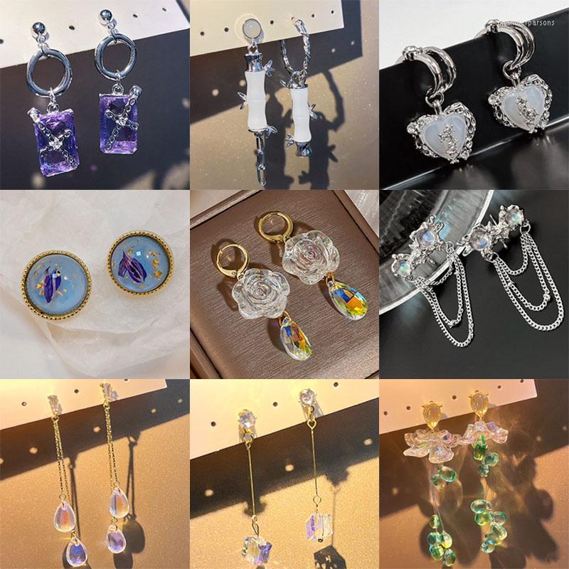 

Stud Earrings Fashion Vintage Crystal Bamboo Flower Tassel Geometric Pendant Ear Jewelry Party Gifts For Women Girls