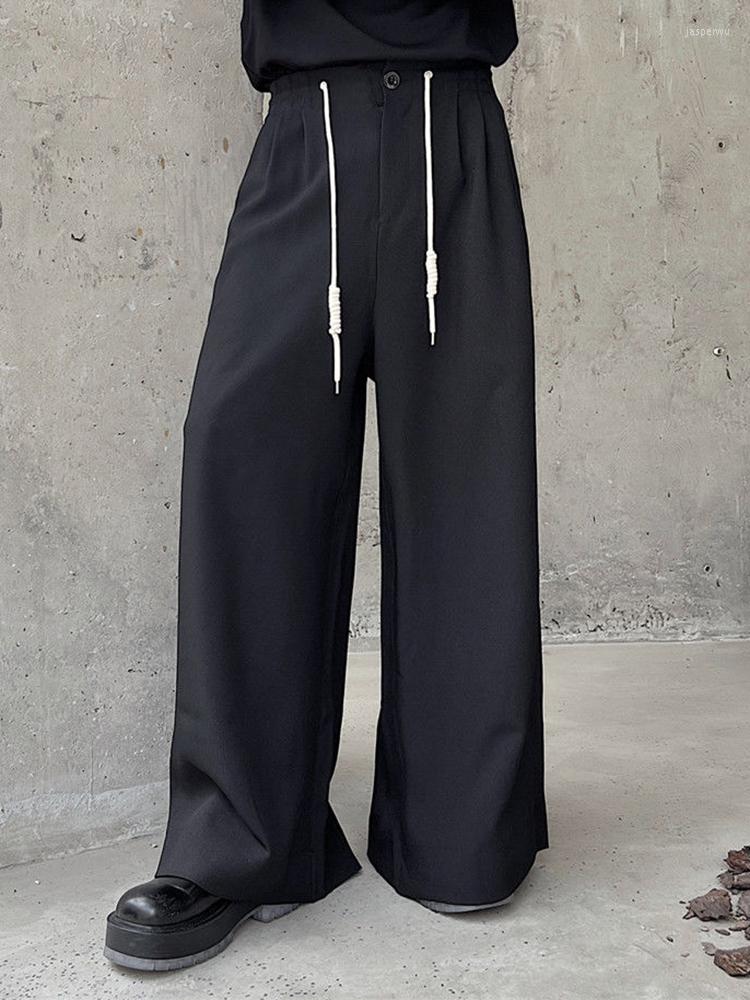 

Men's Pants ZCSMLL Niche Design Casual Wide Leg Fashion Autumn Korean Lace Up Darkwear Male Trousers Solid Color L5, Black