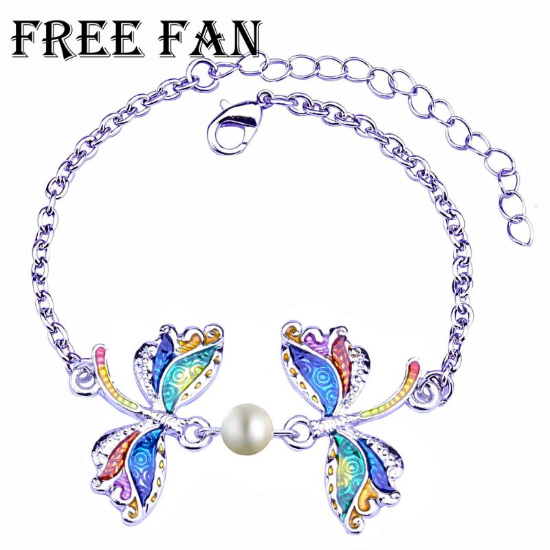 

Link Bracelets Free Fan Elegant Pearl Enamel Dragonfly Bracelet Fashion Cute Custom Charm For Women Jewellery Accessories 2023 Chain