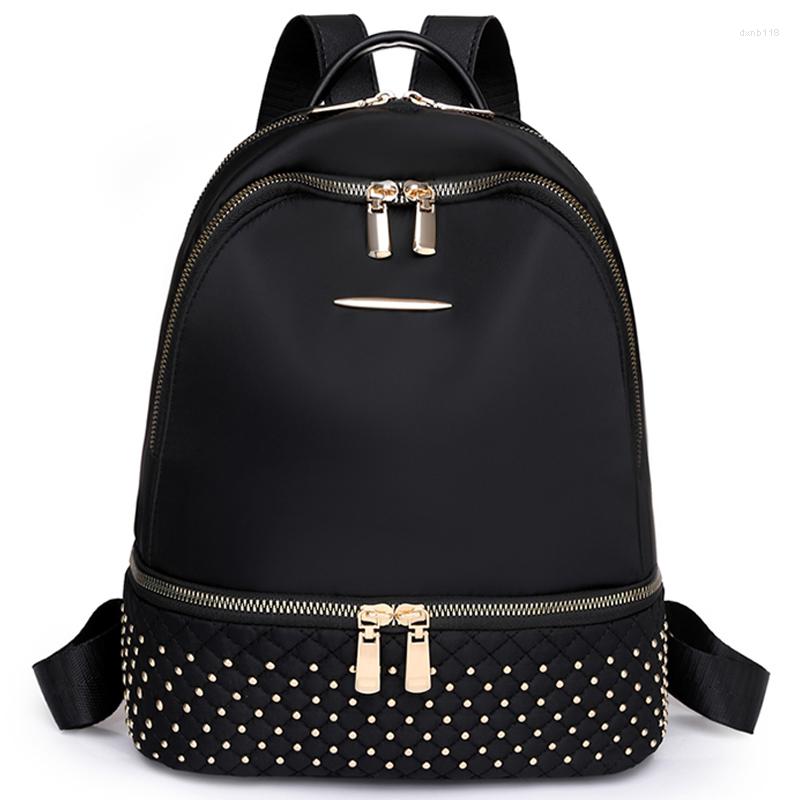 

School Bags 2023 Retro Women Backpack Oxford Cloth Rivet Anti Theft Multi Pocket Shoulder Bag Large Capacity Mochilas, Grey