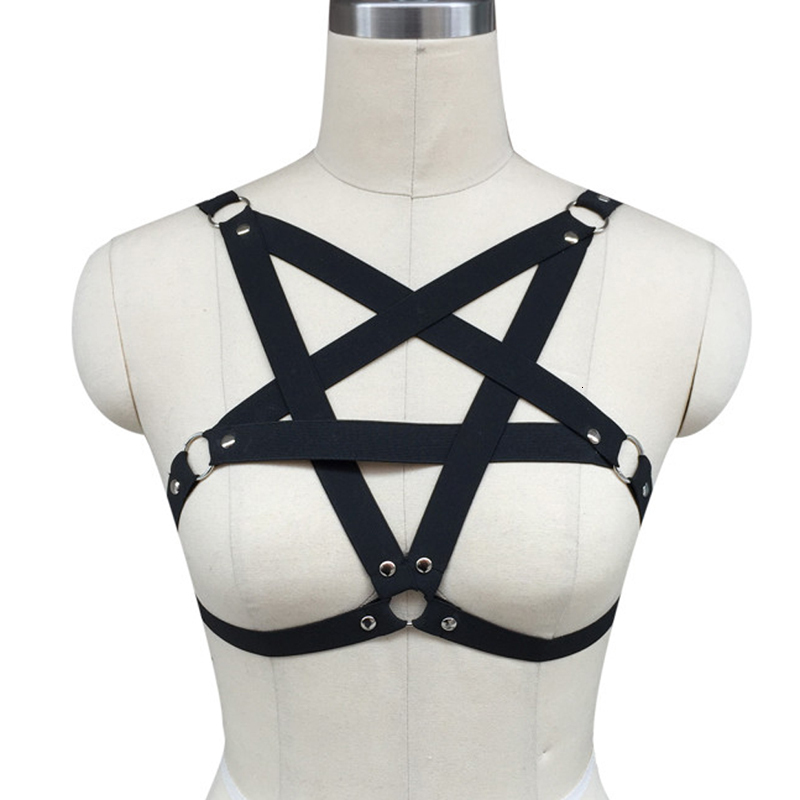

Suspenders exy lingerie pentagram bondage harnes sexy black gothic club Gothic Harajuku rave wear bondag bra 230217