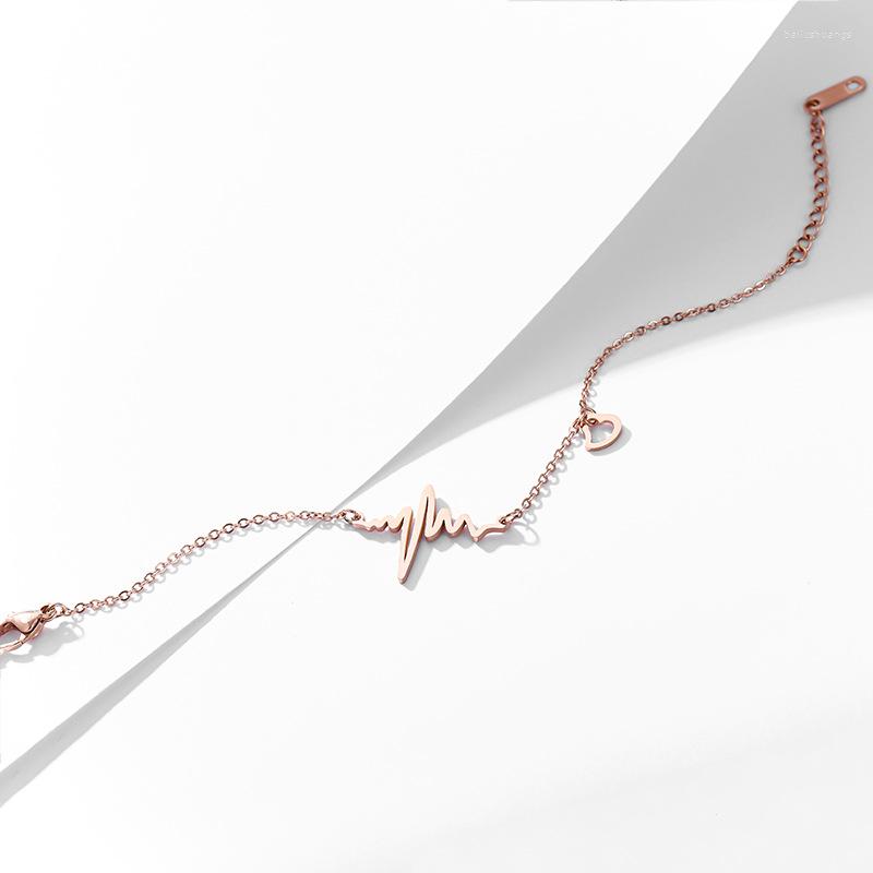 

Charm Bracelets Femme Temperament Stainless Steel Rose Gold Color Heartbeat Bracelet Bangle Wedding Jewelry Heart Couple Pulseras Mujer