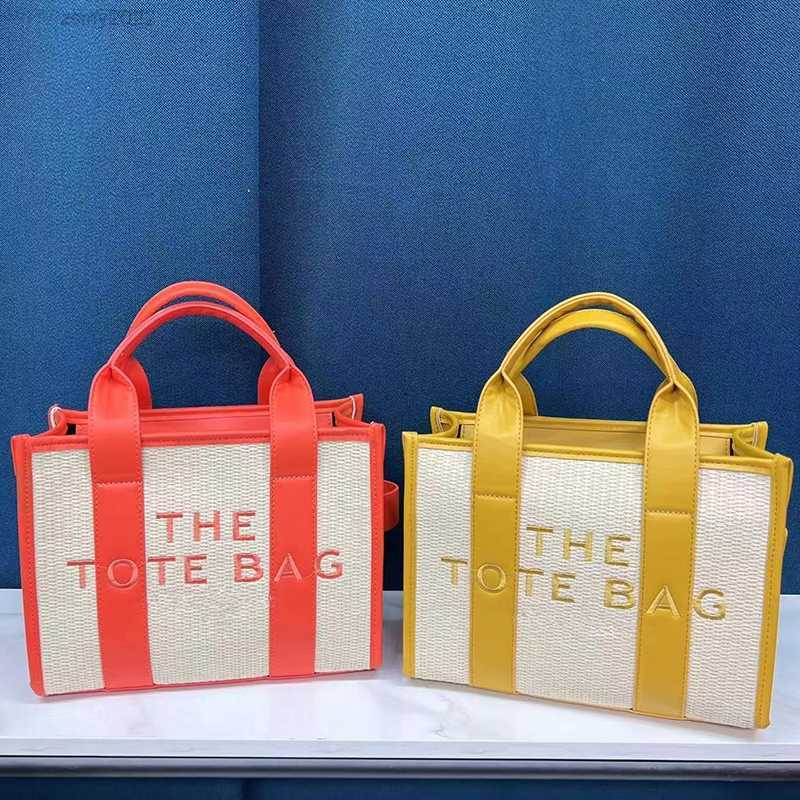 

Fashion Designer Women Straw Tote Bag Brand Handbags Luxury Lady Shoulder Crossbody Bags Large Capacity Summer Beach Travel Bag, B logo red